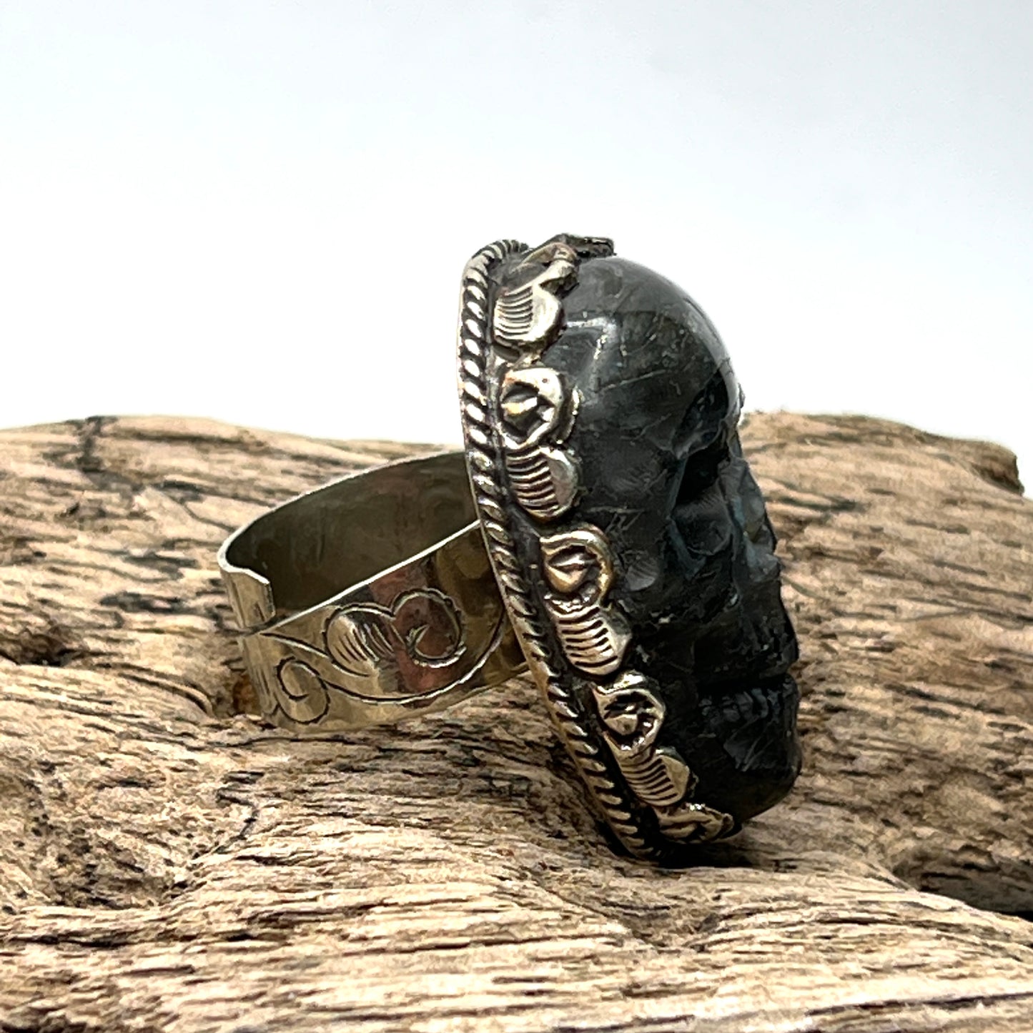 Carved Labradorite Skull Rings