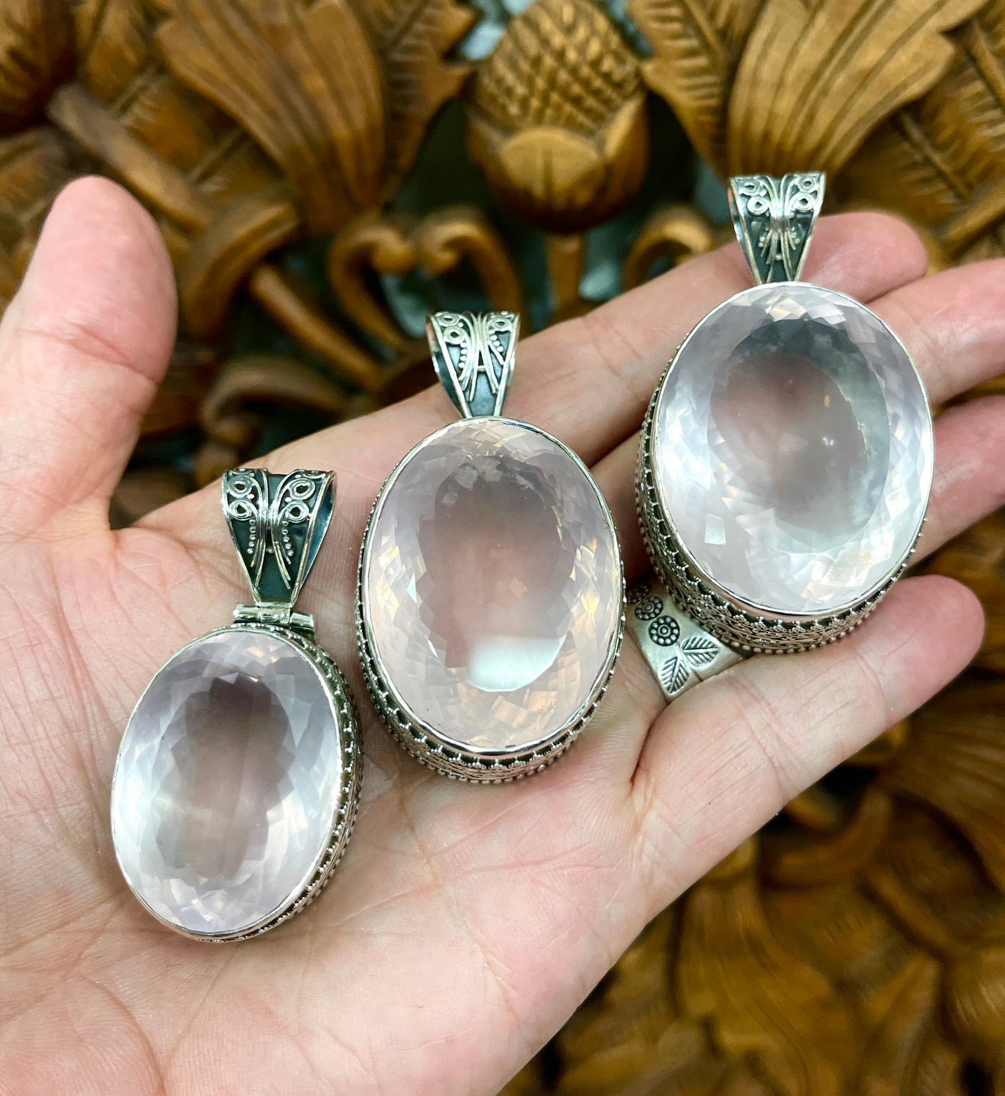 Faceted Rose Quartz Pendants - X Large Stones