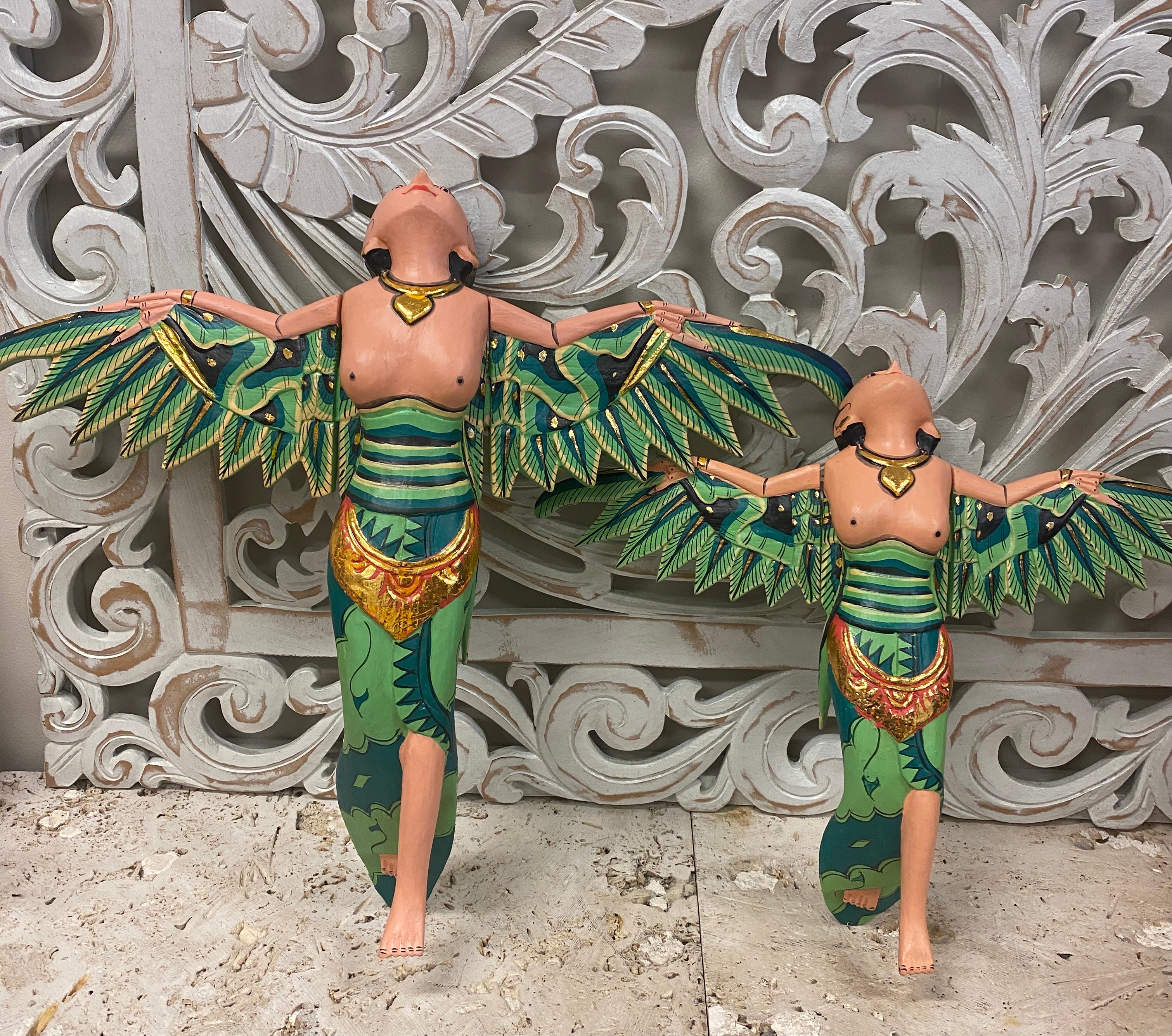 Flying Nude Dewi Sri Fertility Goddess Crib angel Mobile Demon Chaser newest Carved Wood Balinese Folk art Teal