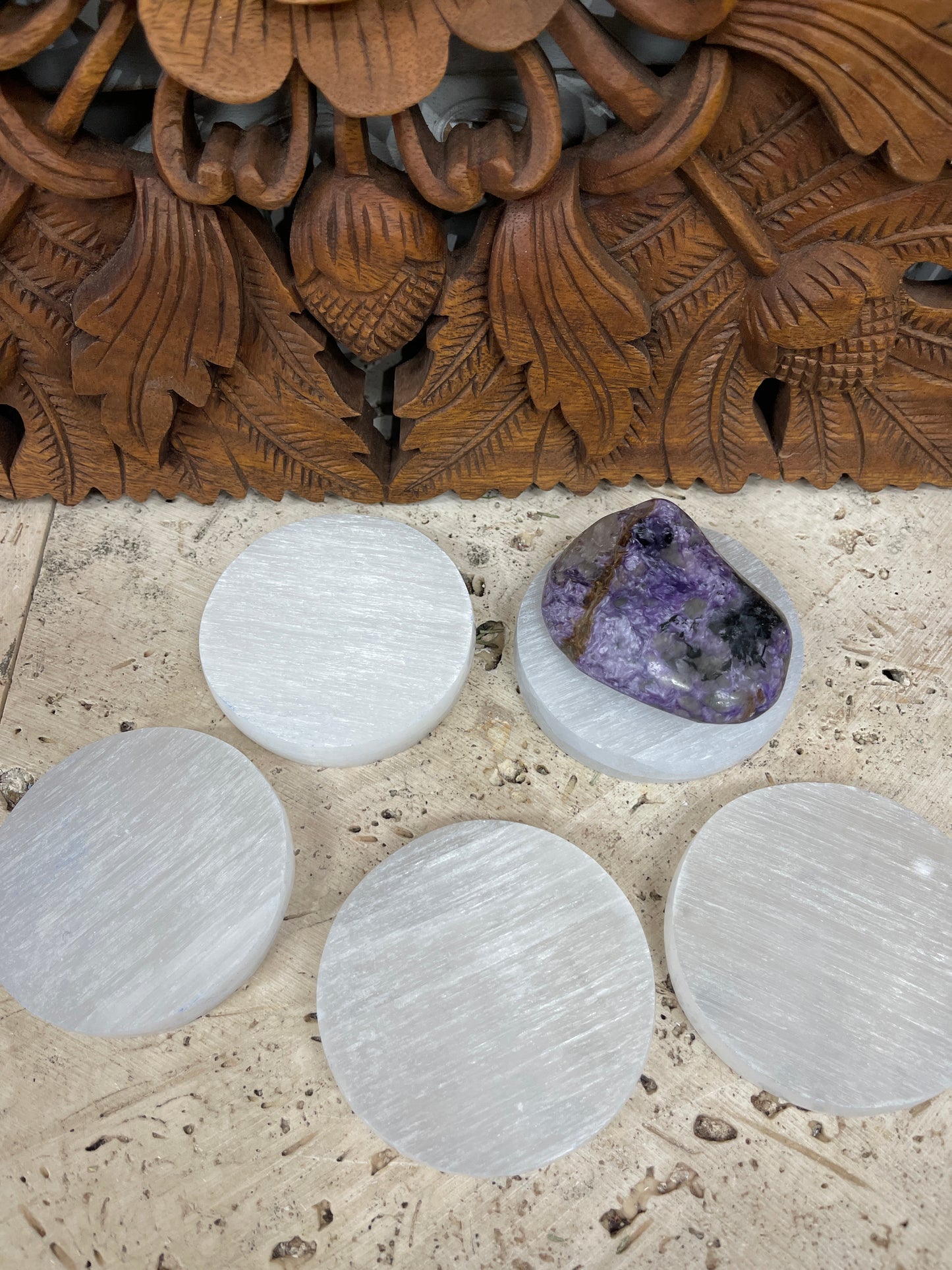 Selenite Round Crystal Charging Cleaning Tiles