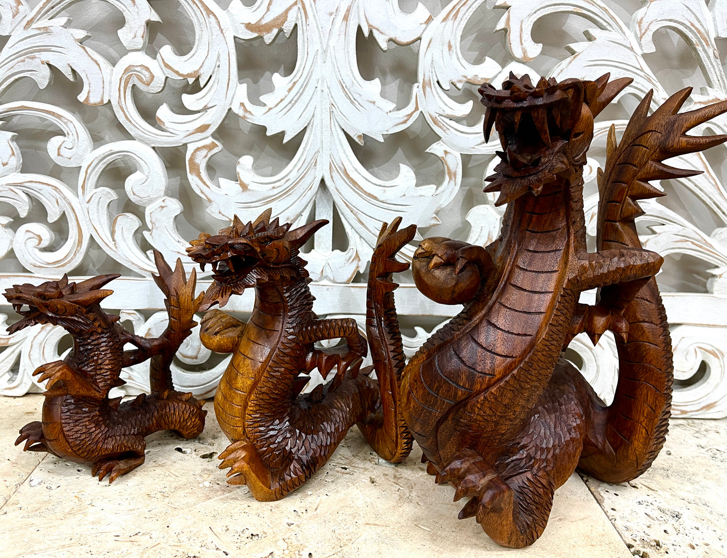 Dragon Intricate Wood carvings - 3 Sizes Available