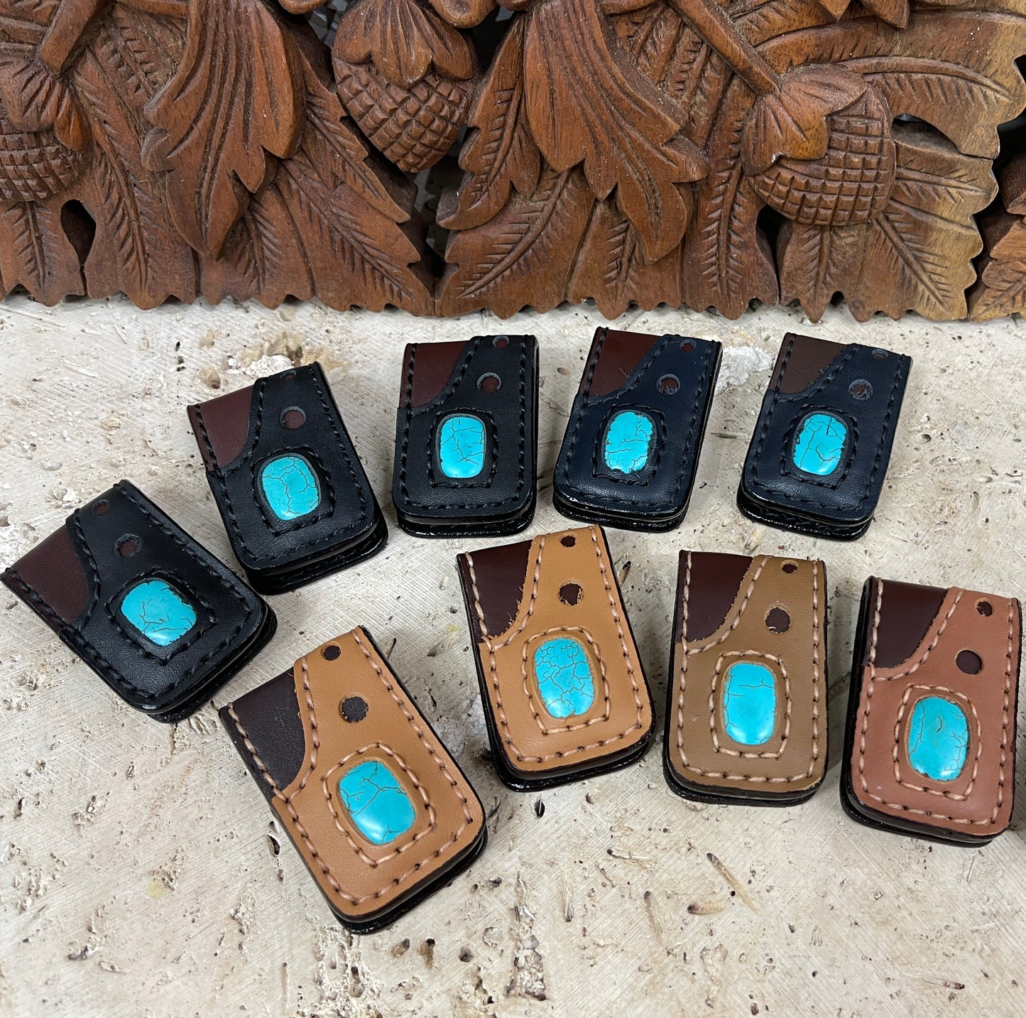 Leather Magnetic Money Clips with Howlite