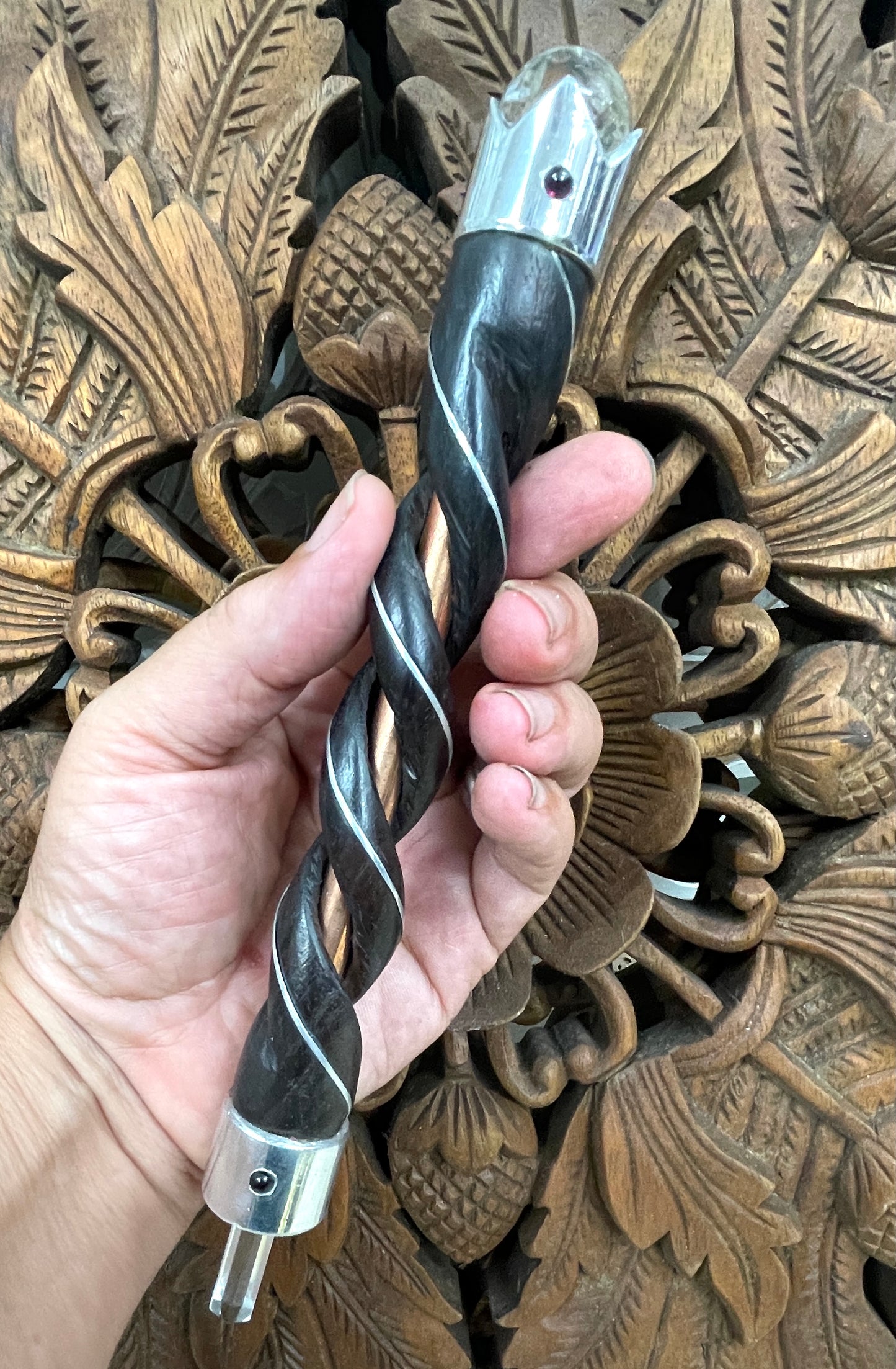 Carved Rosewood Crystal Wand with Copper core