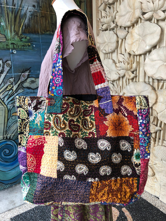 Large Kantha Hand Stitch Patchwork Market Bag