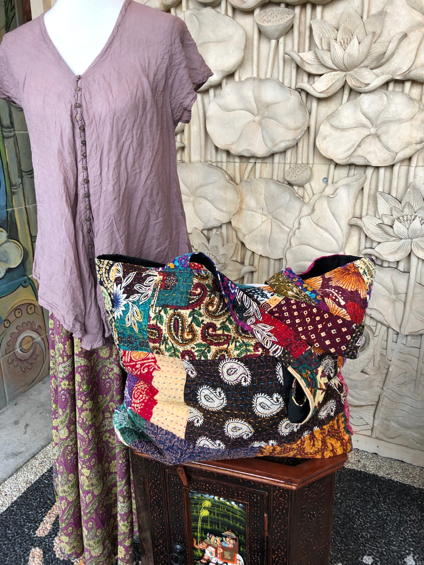 Large Kantha Hand Stitch Patchwork Market Bag