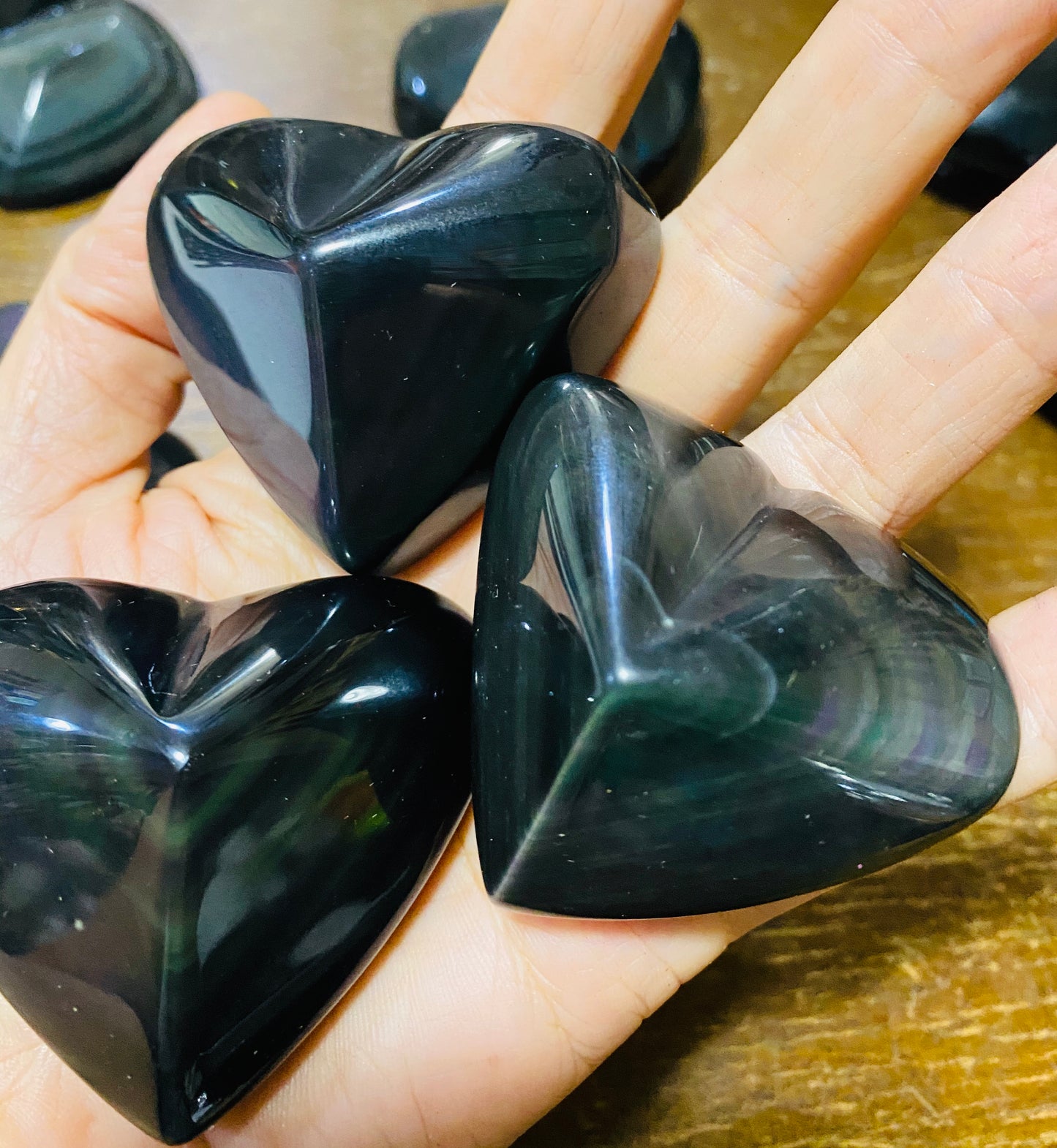 Rainbow Obsidian Cut Hearts