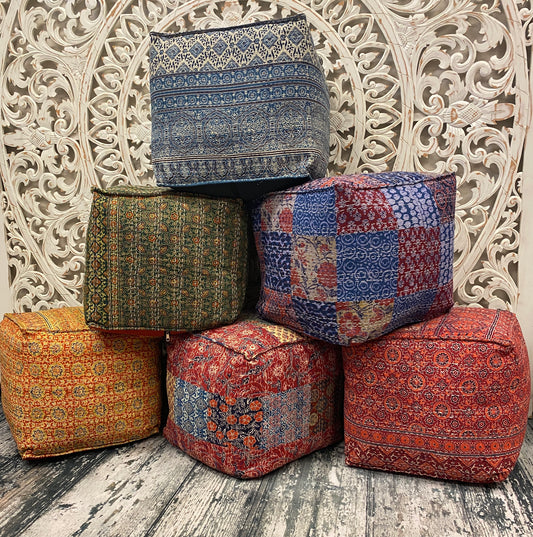 Large Cube Rajasthani Kantha Ottoman