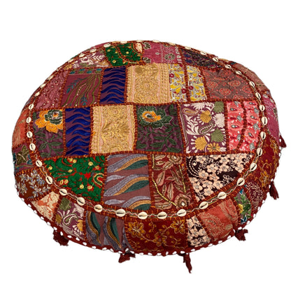 Large Round Embroidered Rajasthani Patchwork Floor Pillows