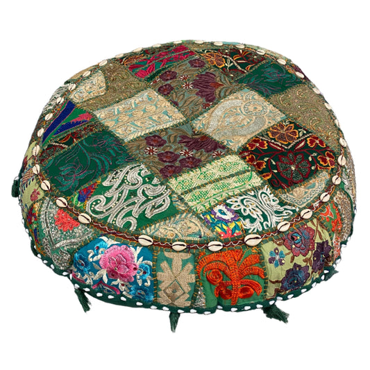 Large Round Embroidered Rajasthani Patchwork Floor Pillows
