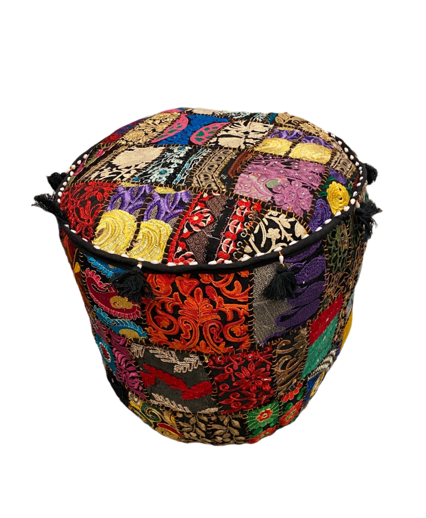 Large Rajasthani Patchwork Fabric Ottoman | 10 Colors