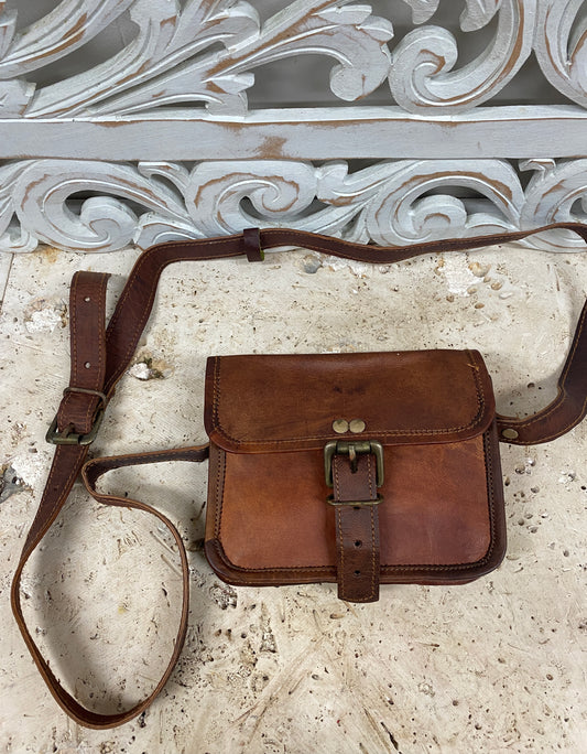 Hand Made Camel Leather Mini Square bottom purse 4 Pockets! 7" x 5”