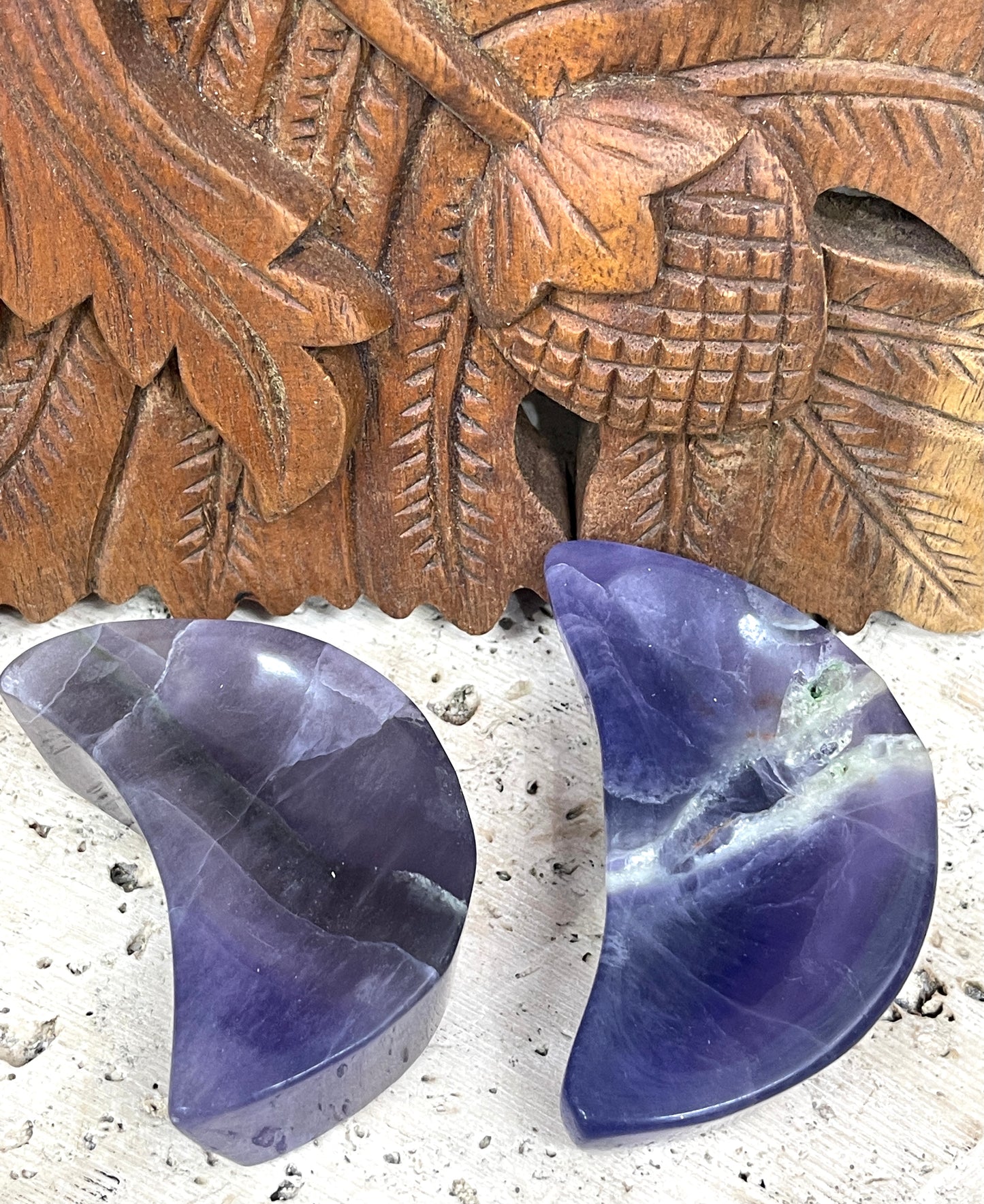 Fluorite Carved Moon Offering Bowls