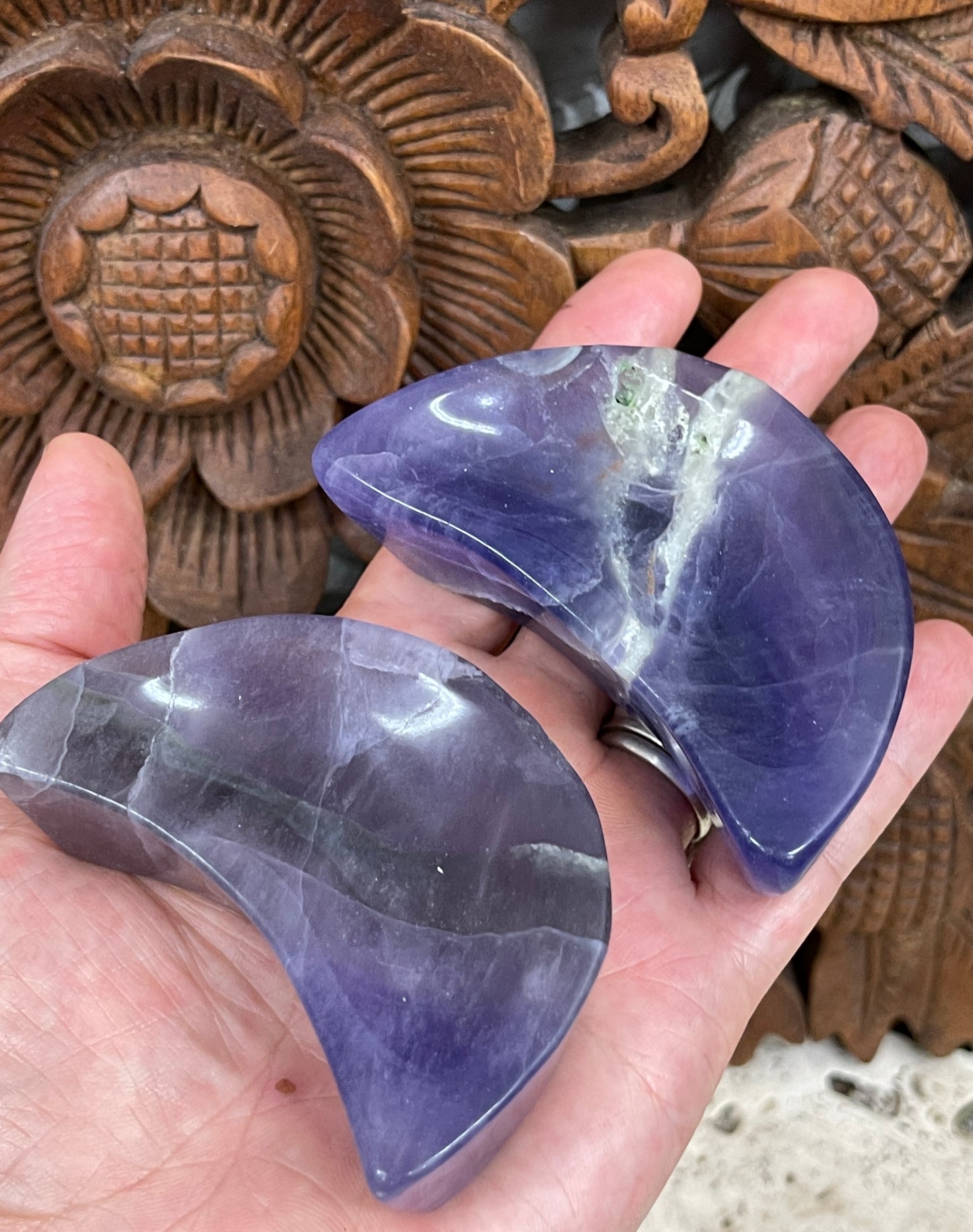 Fluorite Carved Moon Offering Bowls