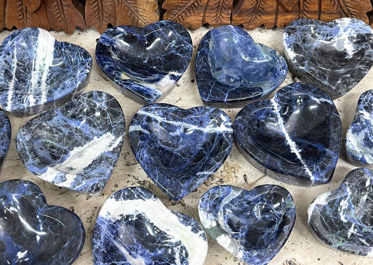 Sodalite Carved Heart offering Bowls- 2 Sizes Available