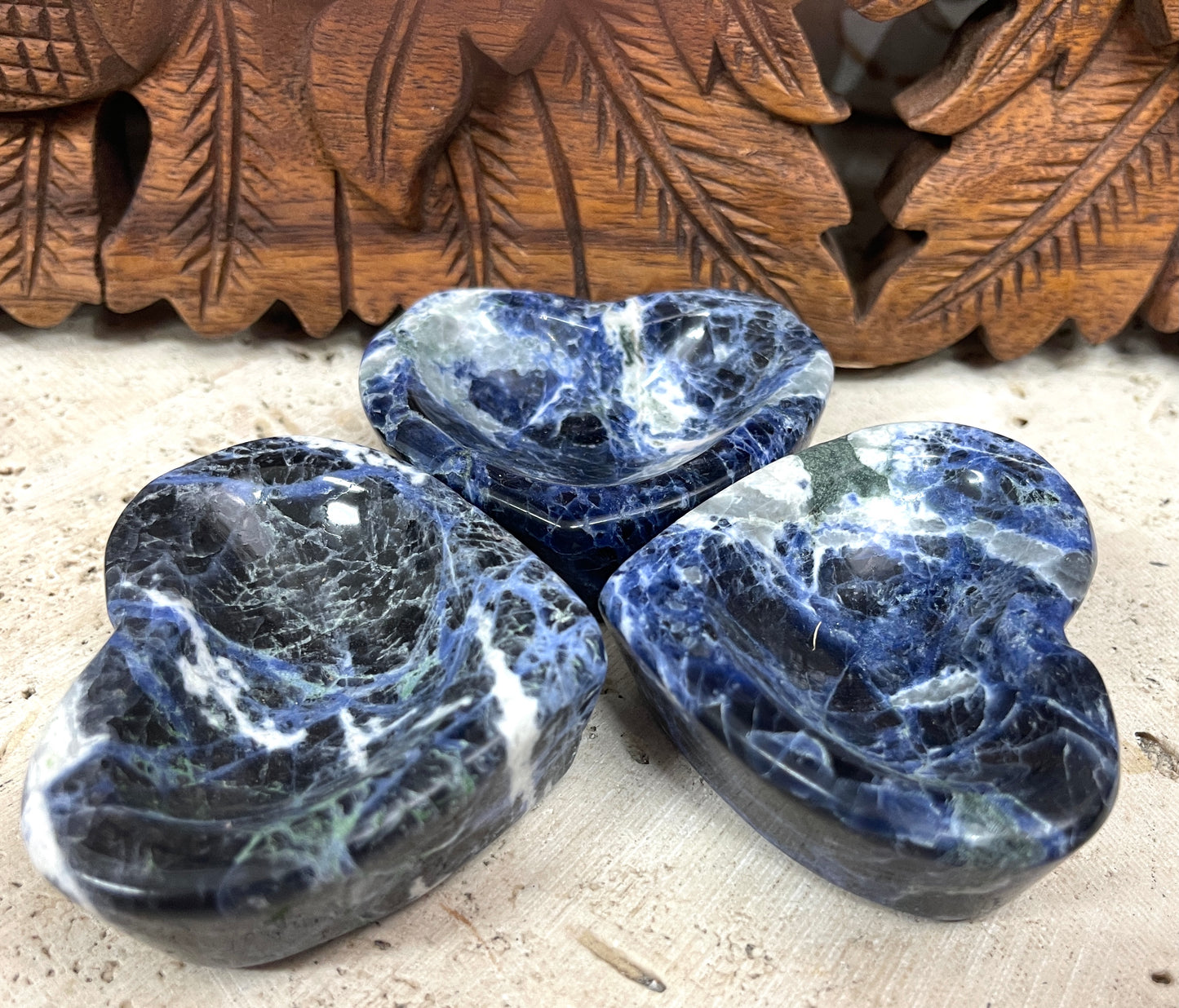 Sodalite Carved Heart offering Bowls- 2 Sizes Available