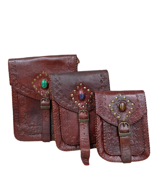 Camel Leather Purse with Gemstones  9" x 7"