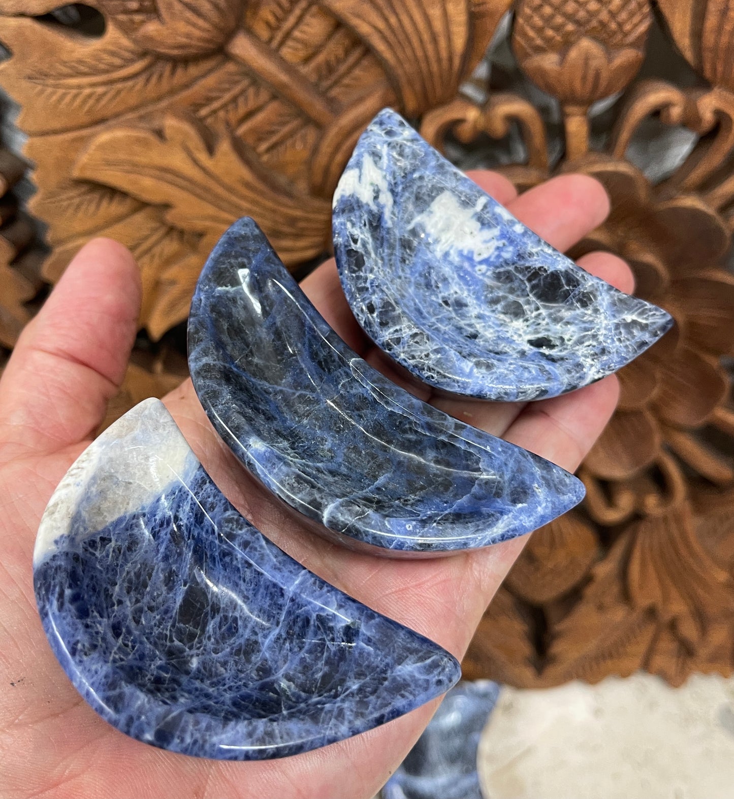 Sodalite Carved Moon offering Bowls
