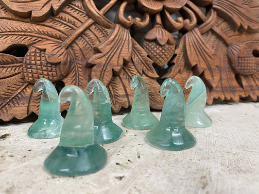 Hand carved Green Fluorite Witch Hats