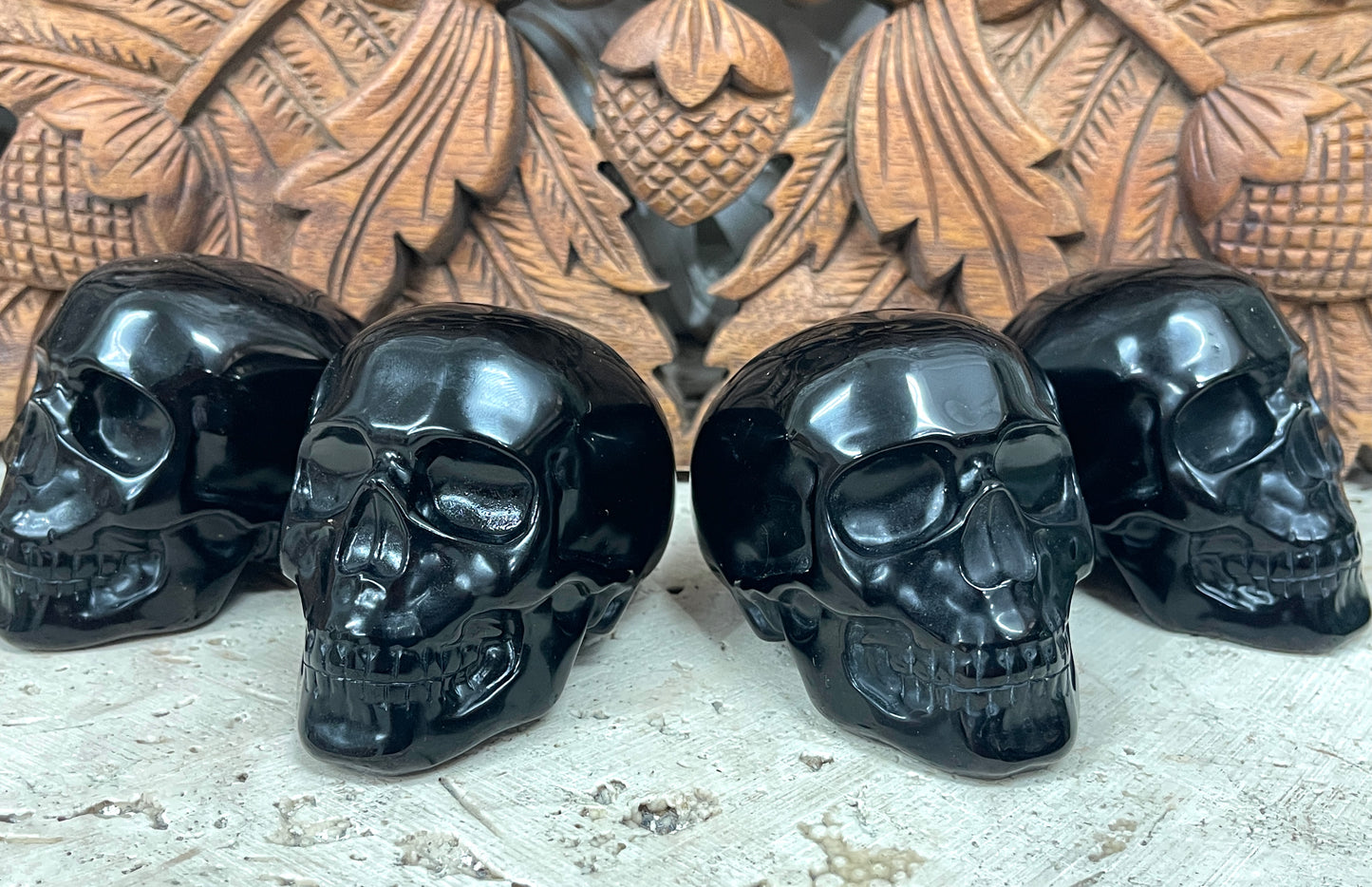 Hand Carved Black Obsidian Skulls 3"