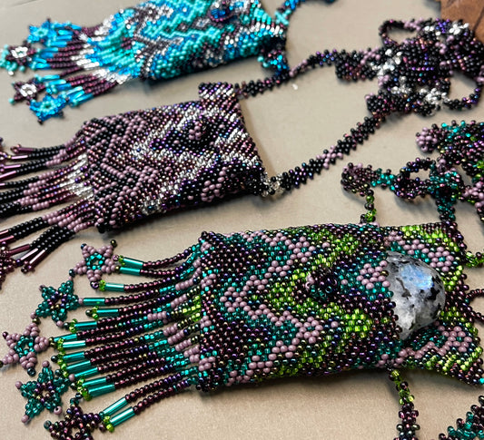 Beaded Crystal Pouch Necklace