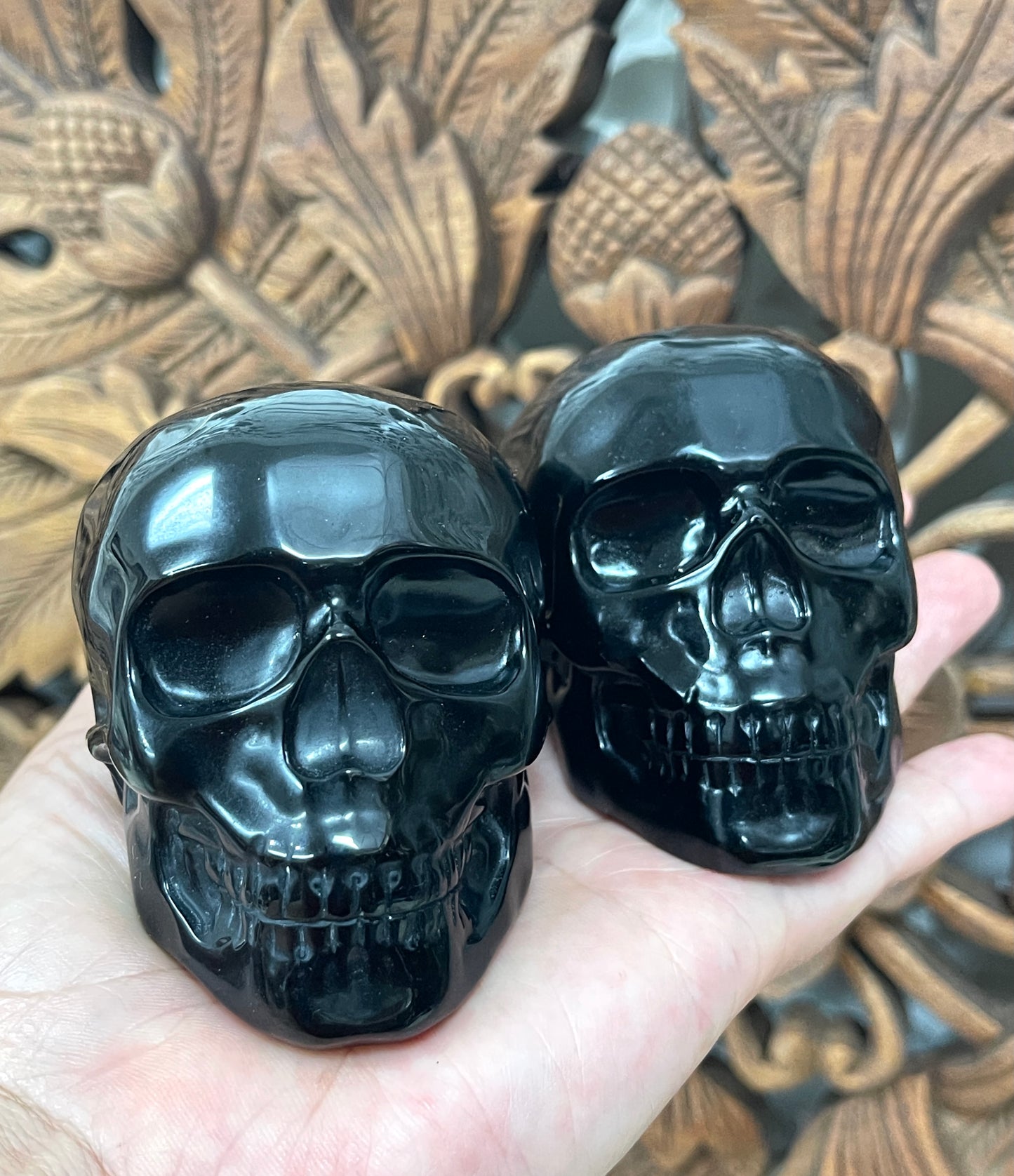 Hand Carved Black Obsidian Skulls 3"