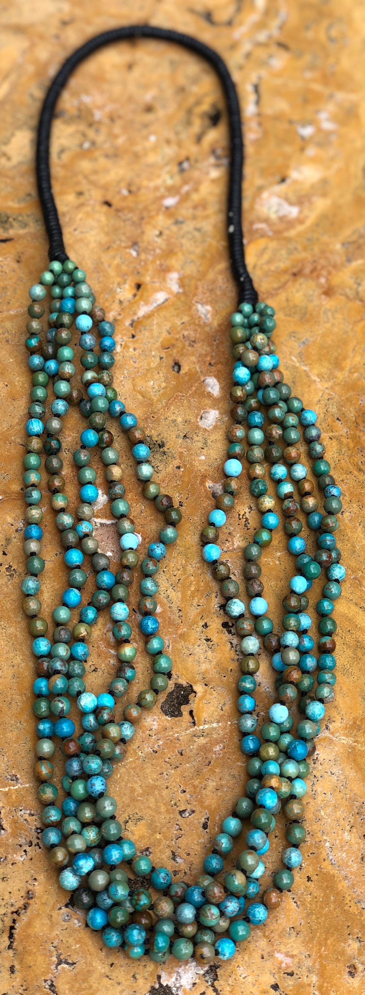 Hand knotted 5 strand Natural Turquoise Round Necklace