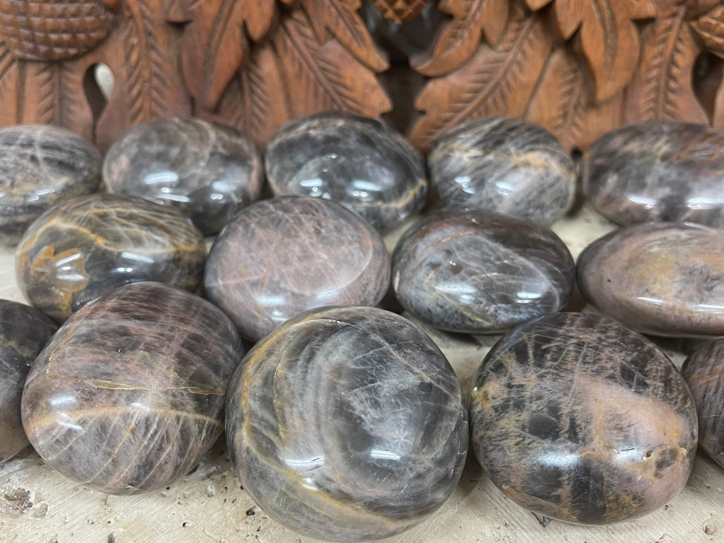 Black Moonstone Palm Stones