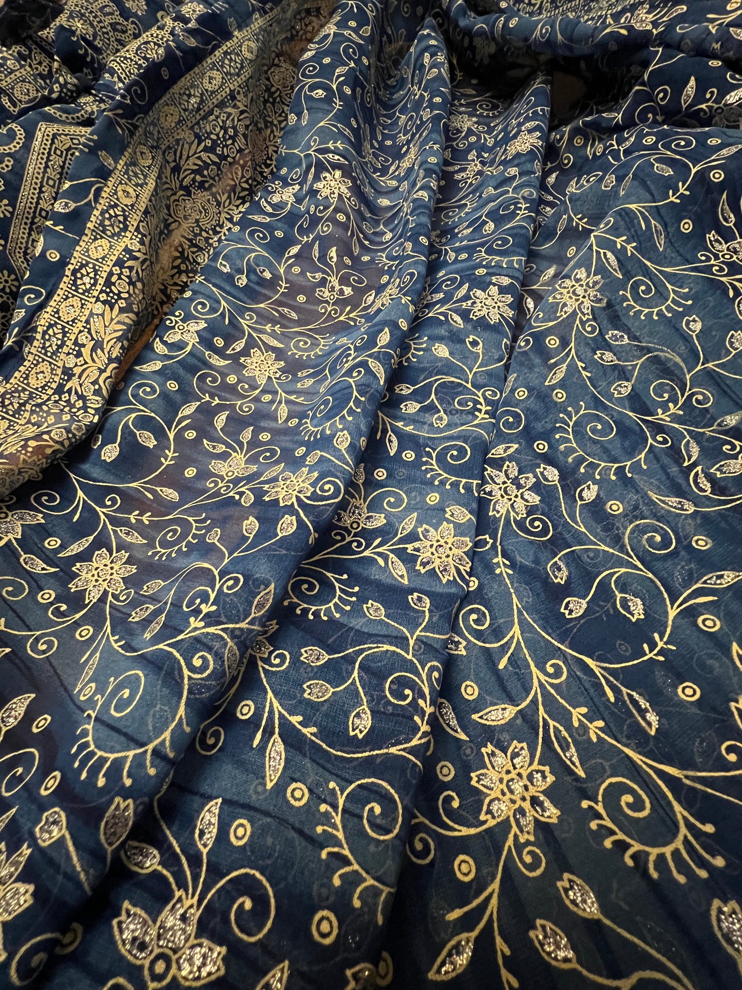 Lapis Blue Sari Curtain Panels