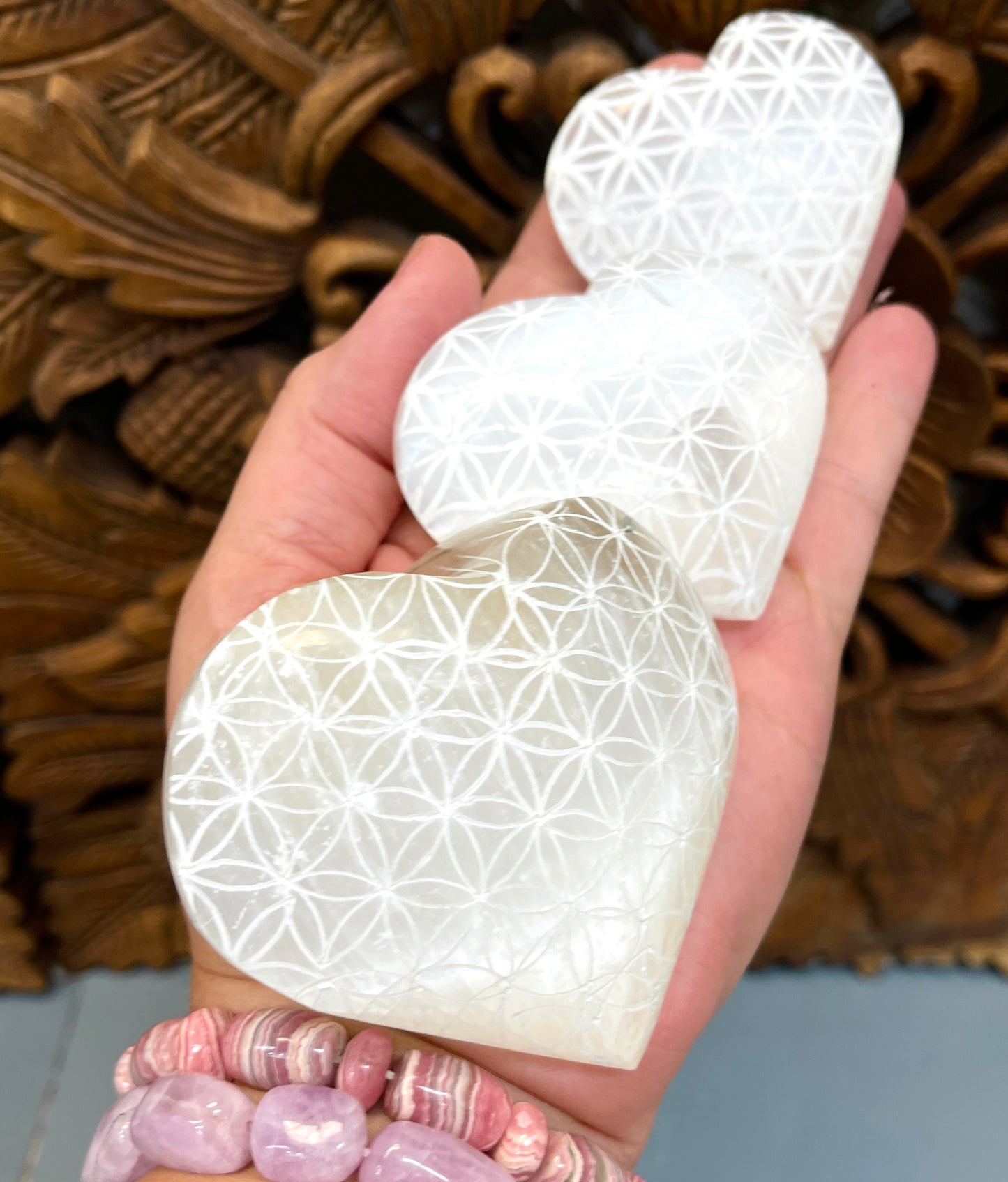 Selenite Flower of Life Hearts