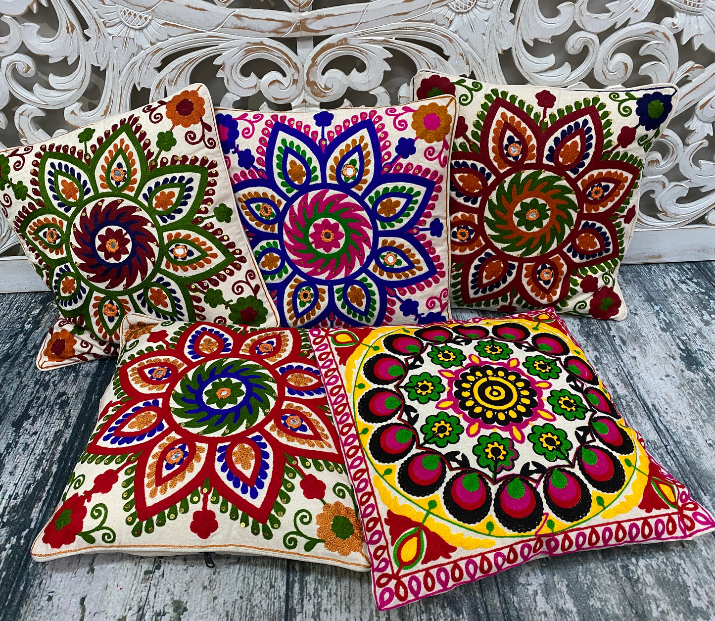 Kashmiri Style Embroidered Throw Pillow Cases - 6 Designs