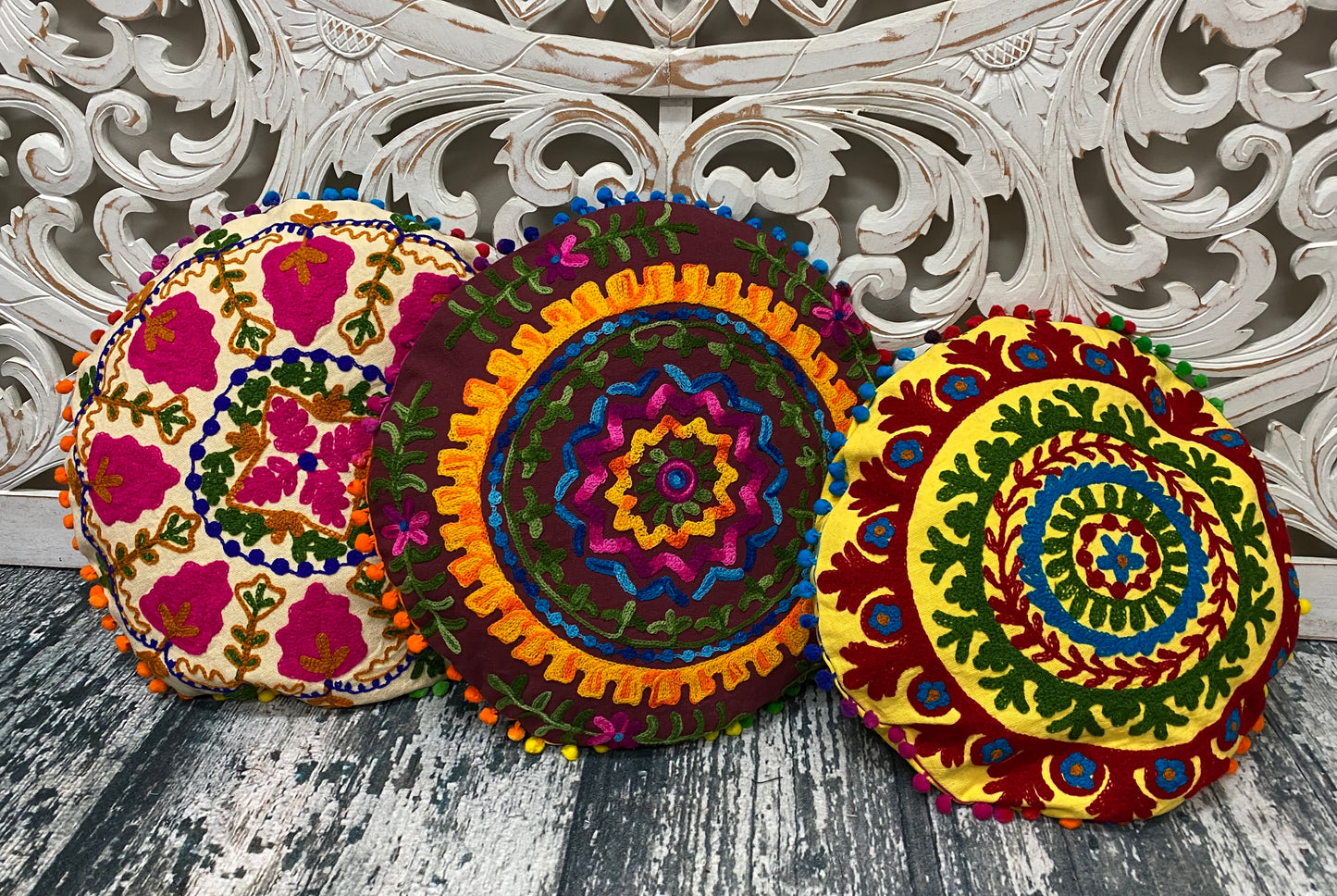 Kashmiri Style Embroidered Pillow Cases - 3 Colors