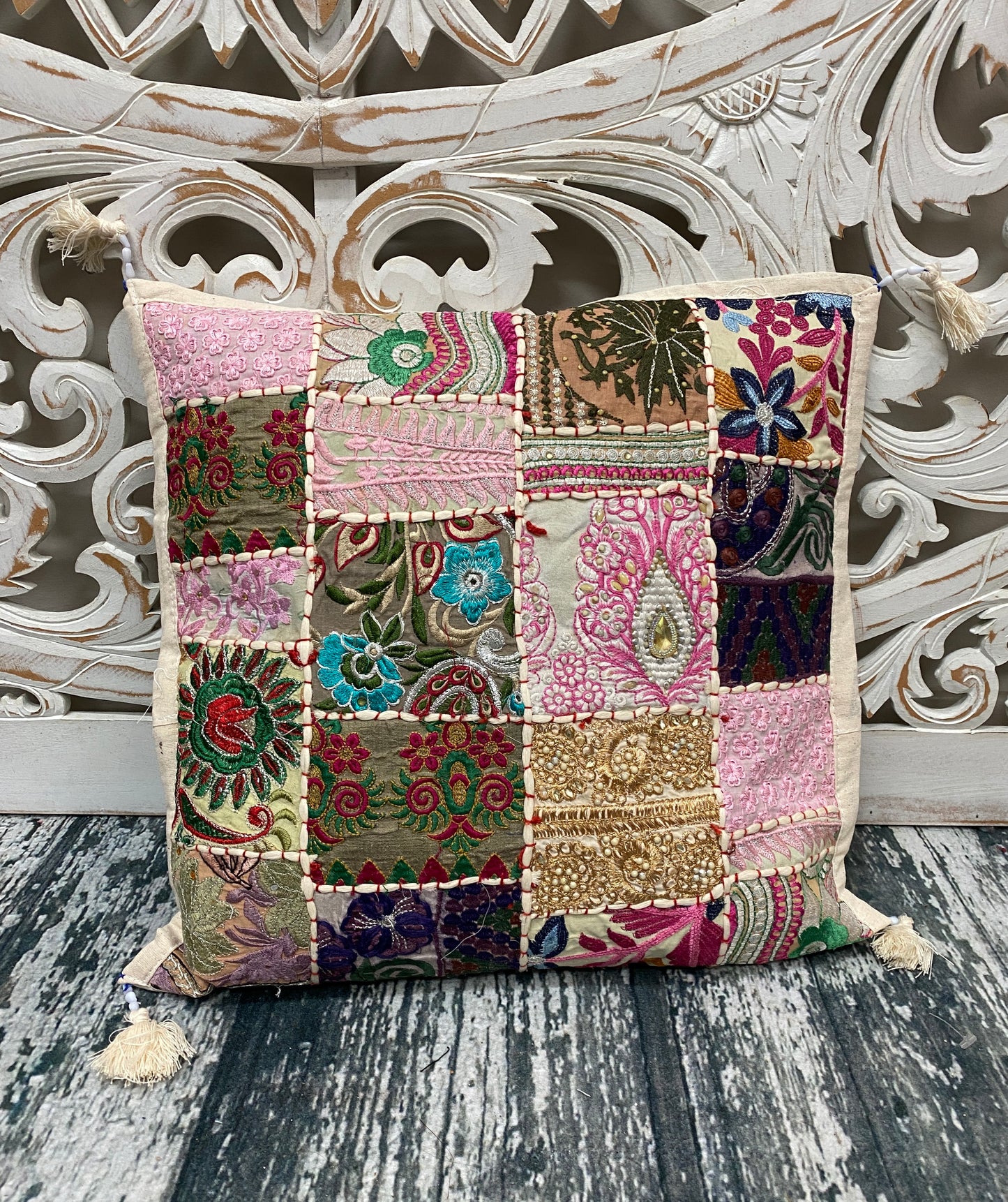 Recycled Sari Patchwork Throw Pillow Cases - 6 Colors