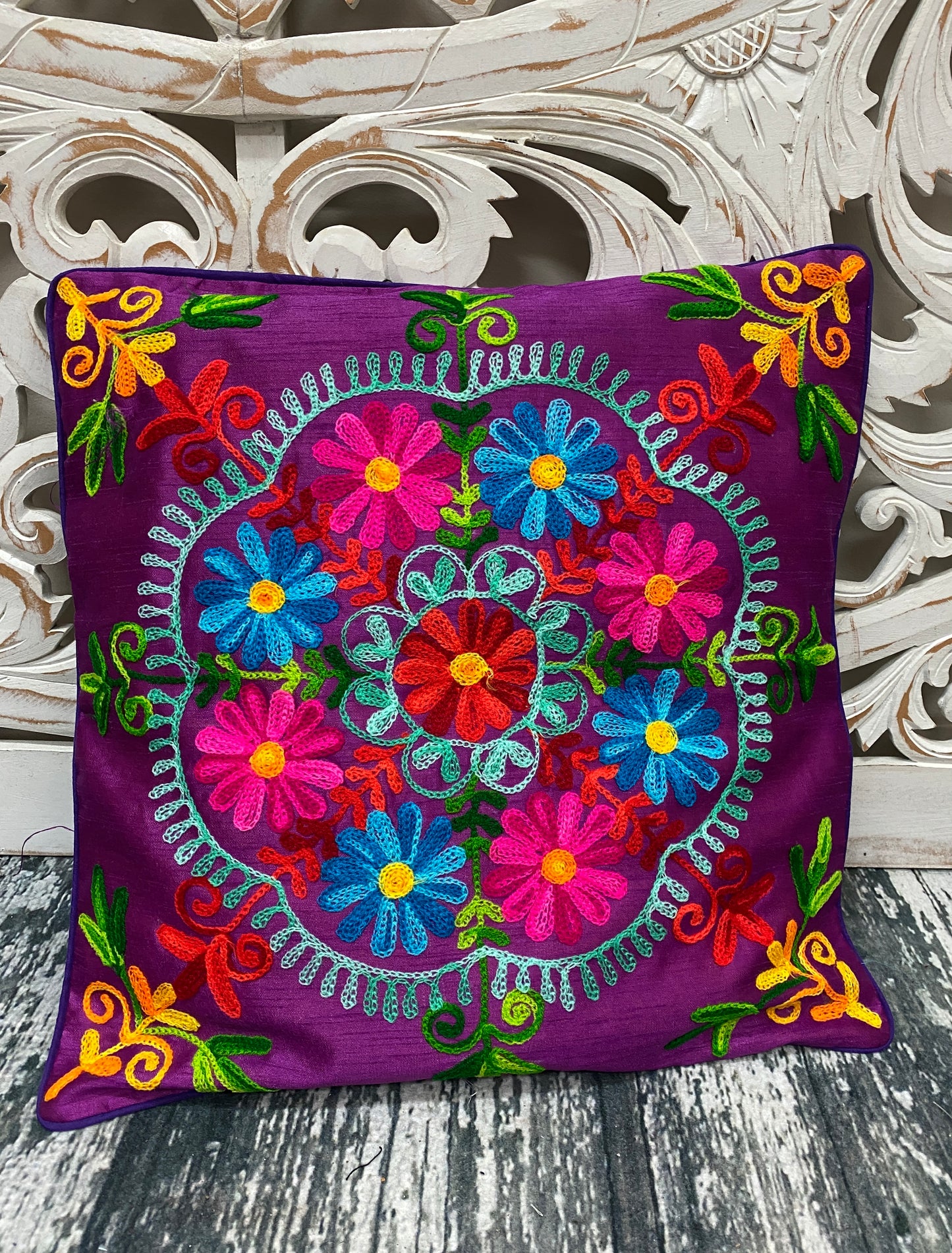 Kashmiri Style Embroidered Pillow Cases - 12 Colors