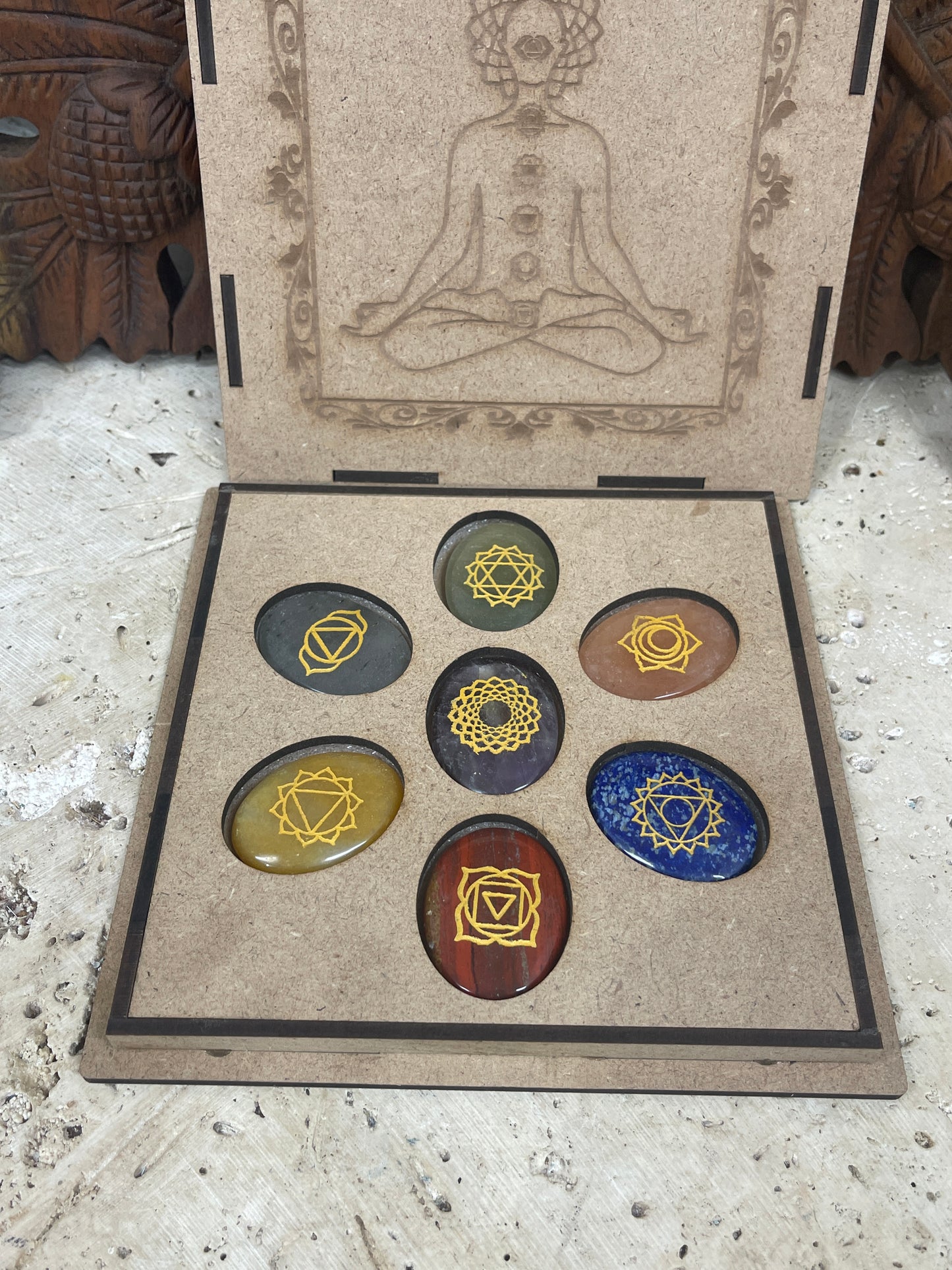 Set of 7 Hand Engraved Chakra Symbol Stones