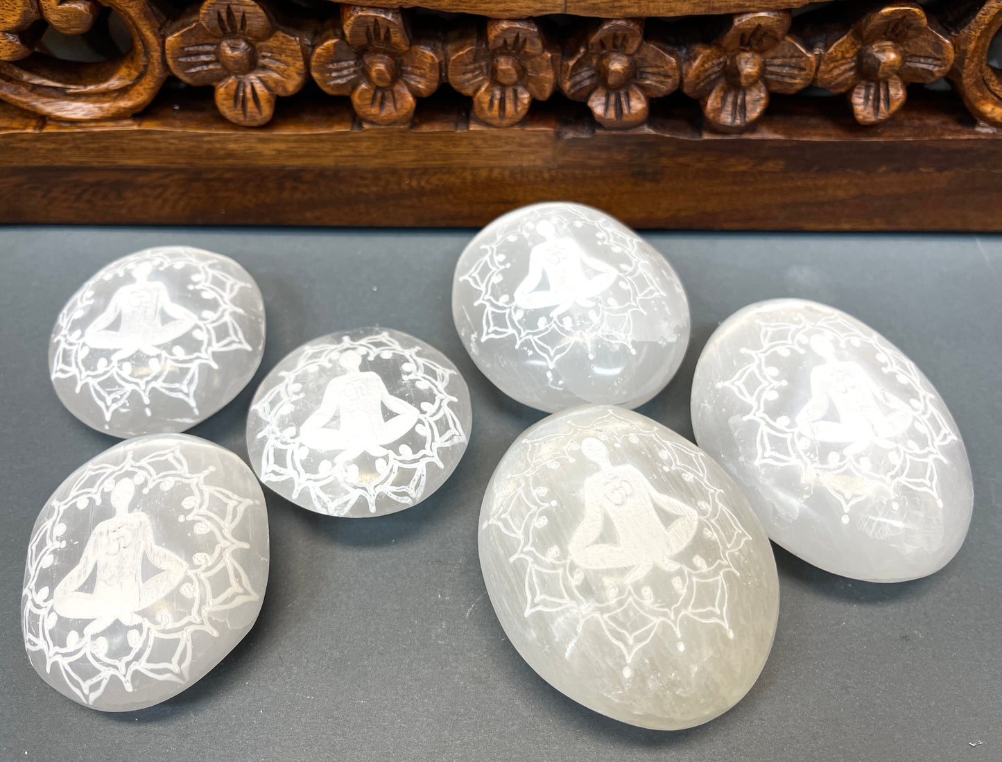 Selenite Meditation Engraved Palm Stones