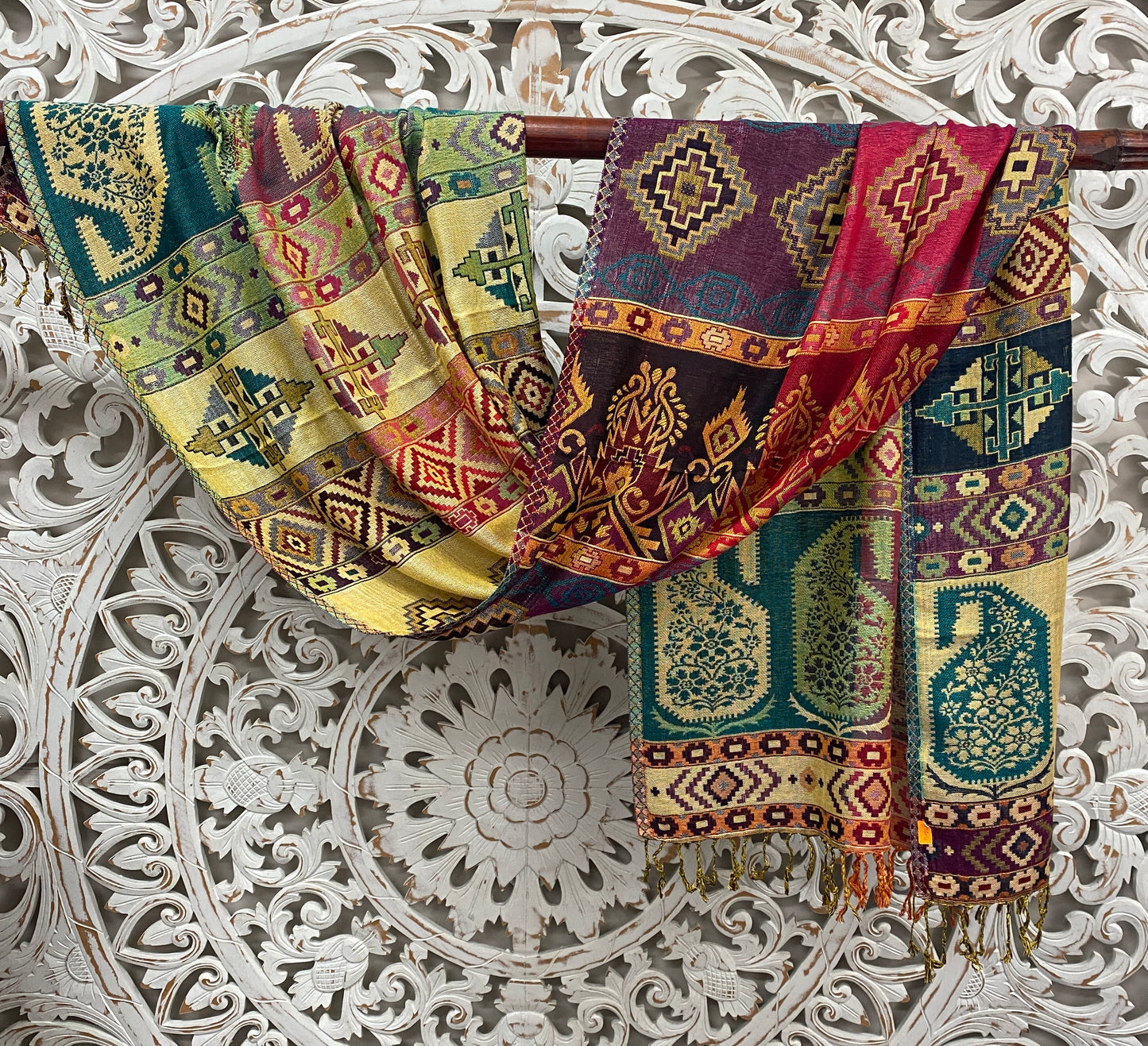 Silky Soft Pashmina Scarves w Aztec Patterns - Available in 3 Colors