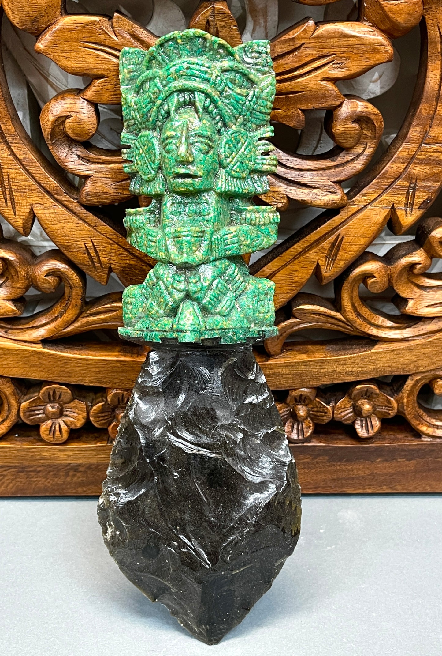 Decorative XL Aztec Tlaloc Obsidian Knives
