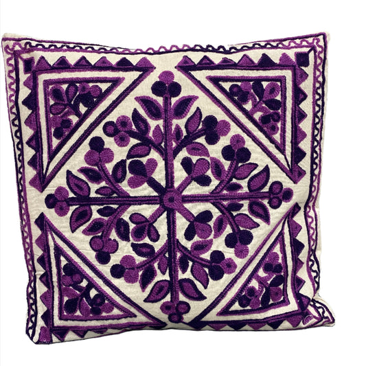 Kashmiri Style Embroidered Throw Pillows - 2 Colors