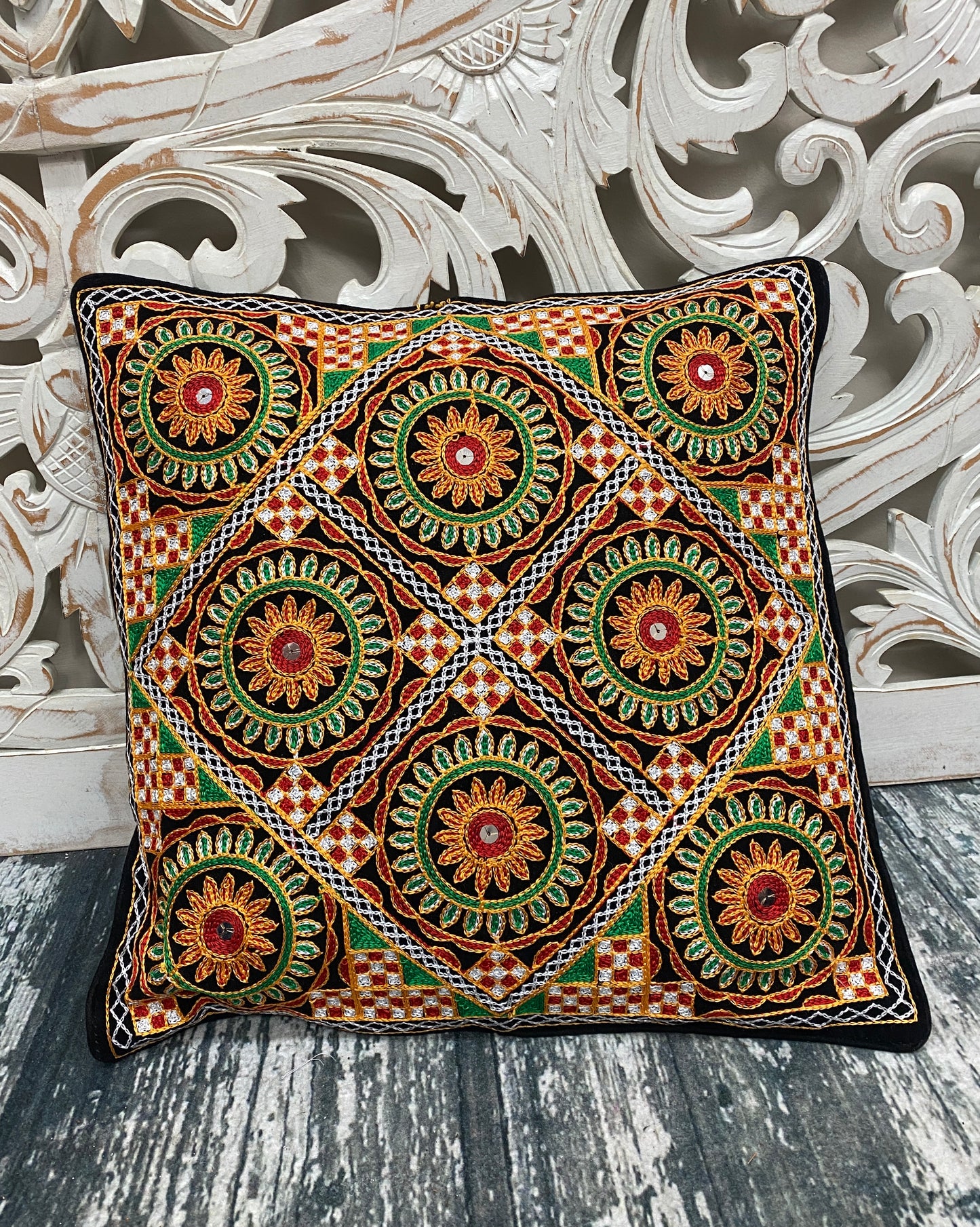 Embroidered Mandala Throw Pillow Cases w Shisha Mirrors