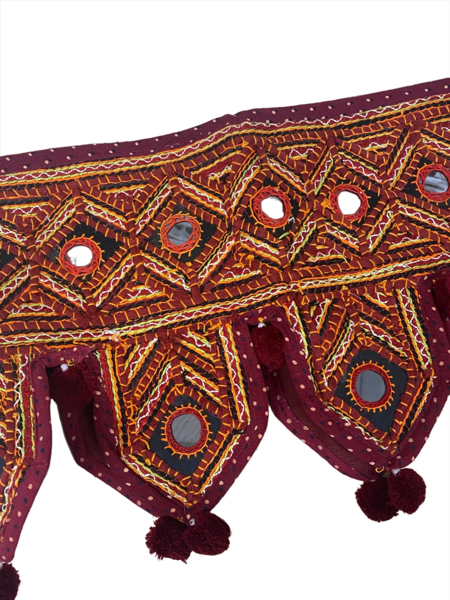 Rajasthani Embroidered Toran with Pom-Pom and Mirror