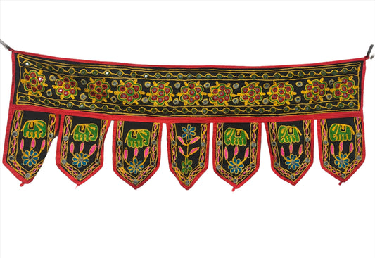 Rajasthani Embroidered Toran with Elephants and Mirrors