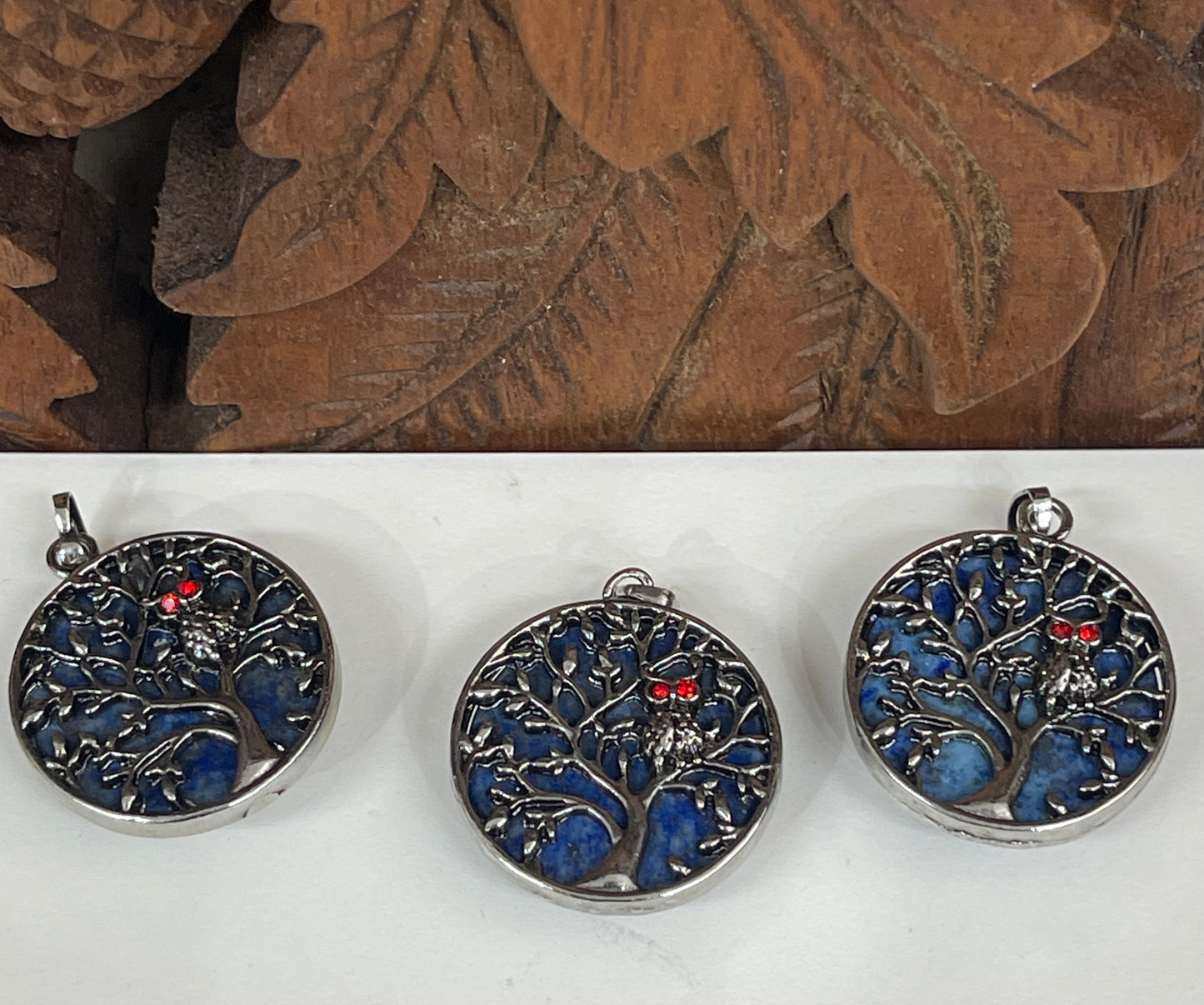 Lapis Pendant with Owl and Tree