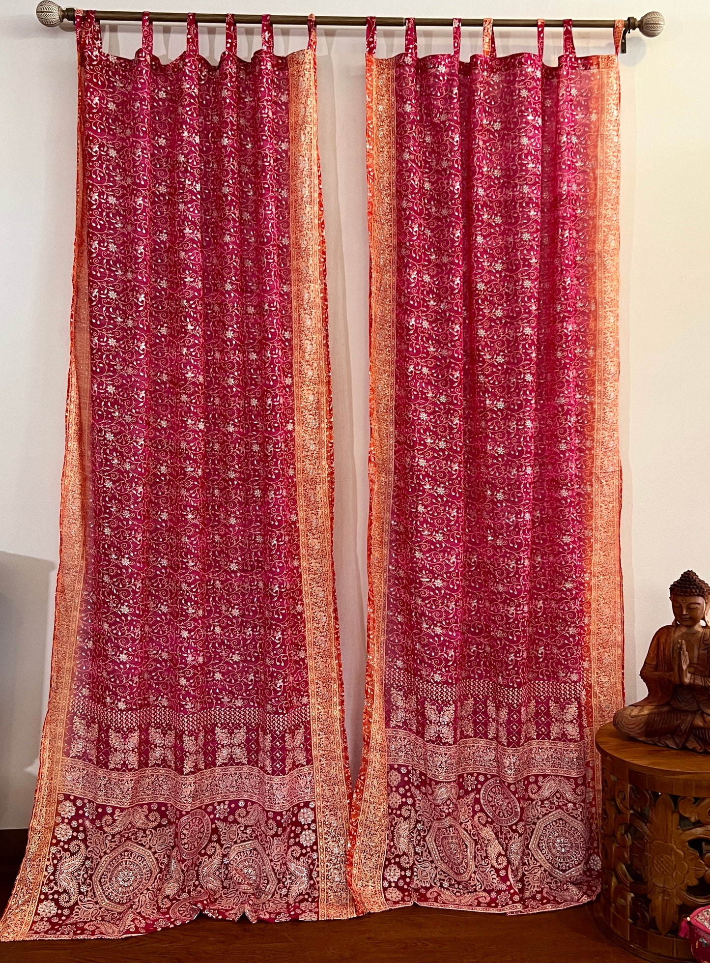 Red & Orange Sari Curtain Panels