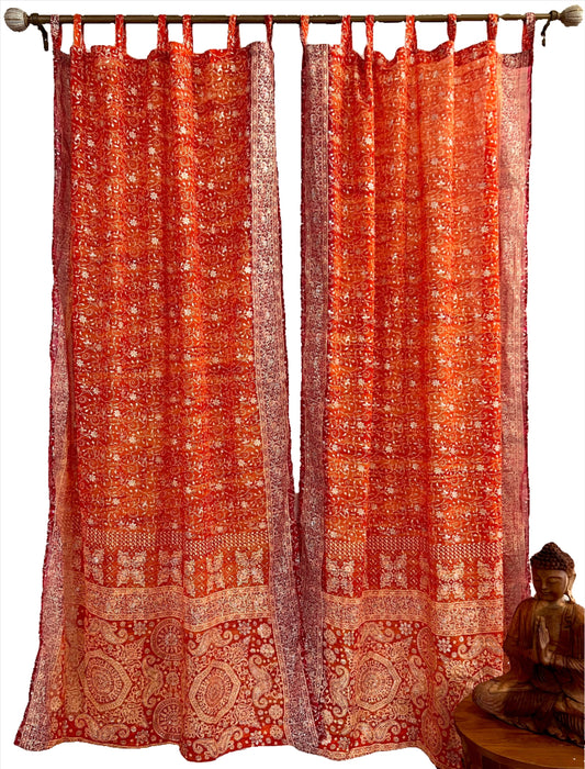 Orange & Red Sari Curtain Panels