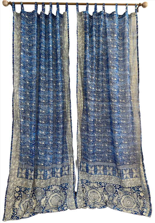 Lapis Blue Sari Curtain Panels