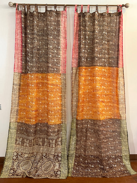 Tri Tones Mocha Sari Curtain Panels