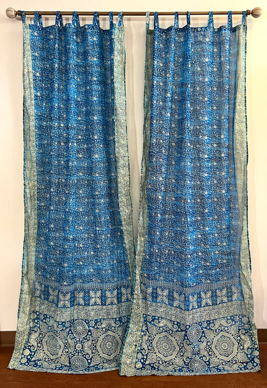 Turquoise Blue Sari Curtain Panels