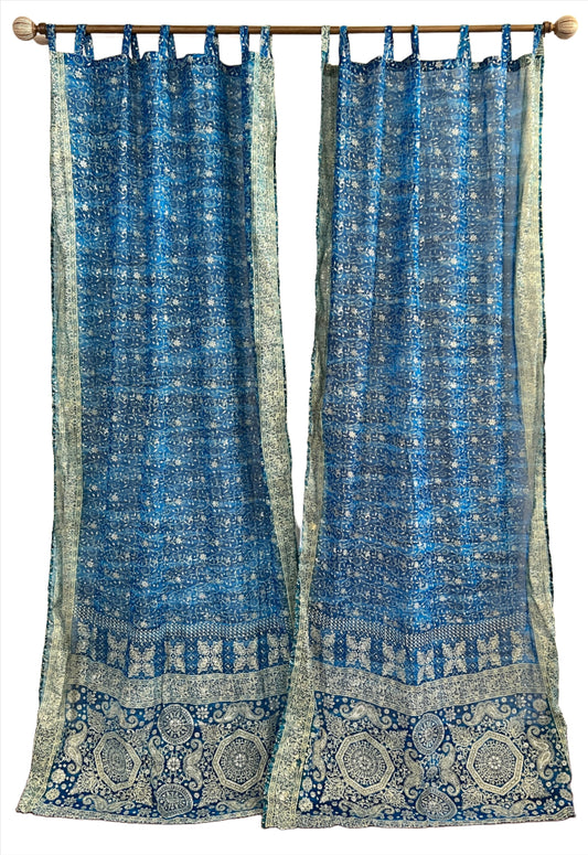 Turquoise Blue Sari Curtain Panels