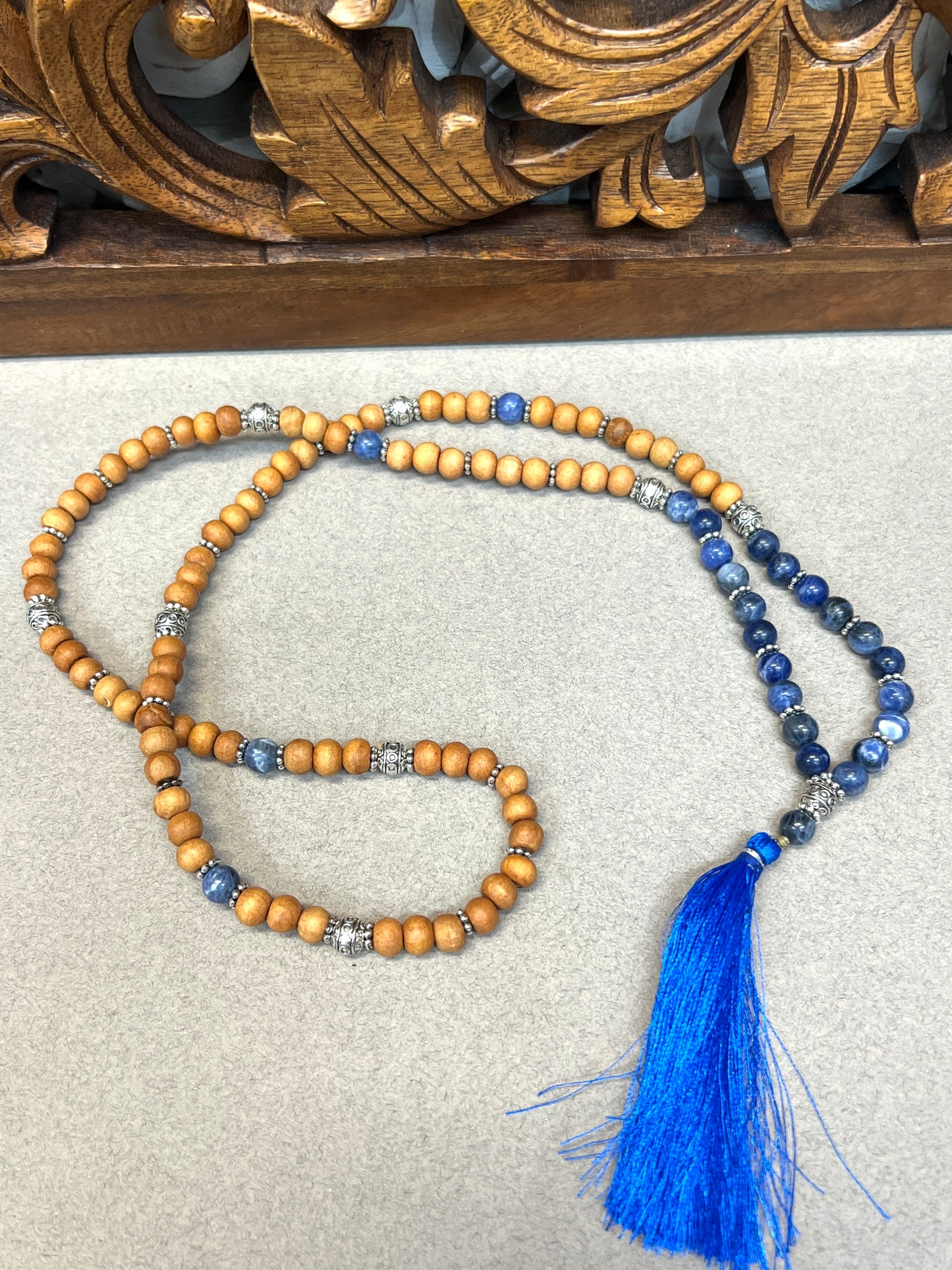 108 Bead Hand knotted Sandalwood & Gemstone Mala Necklaces