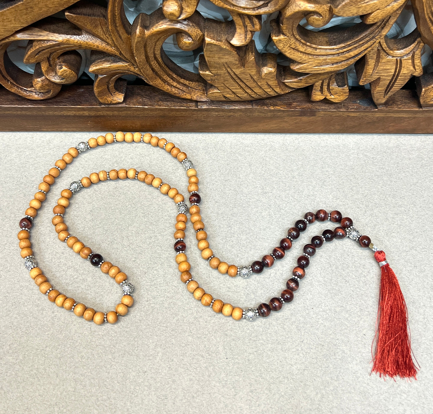 108 Bead Hand knotted Sandalwood & Gemstone Mala Necklaces